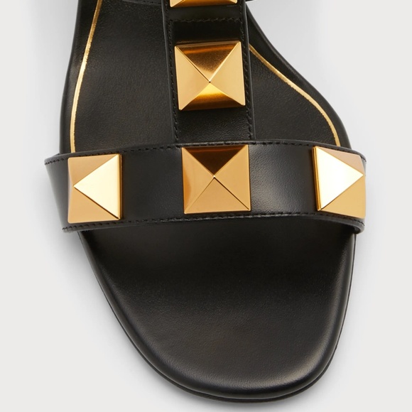Valentino Rockstud Roman Stud Black City 60mm Slide Mule Sandal Block Heel 37.5 - Picture 11 of 16